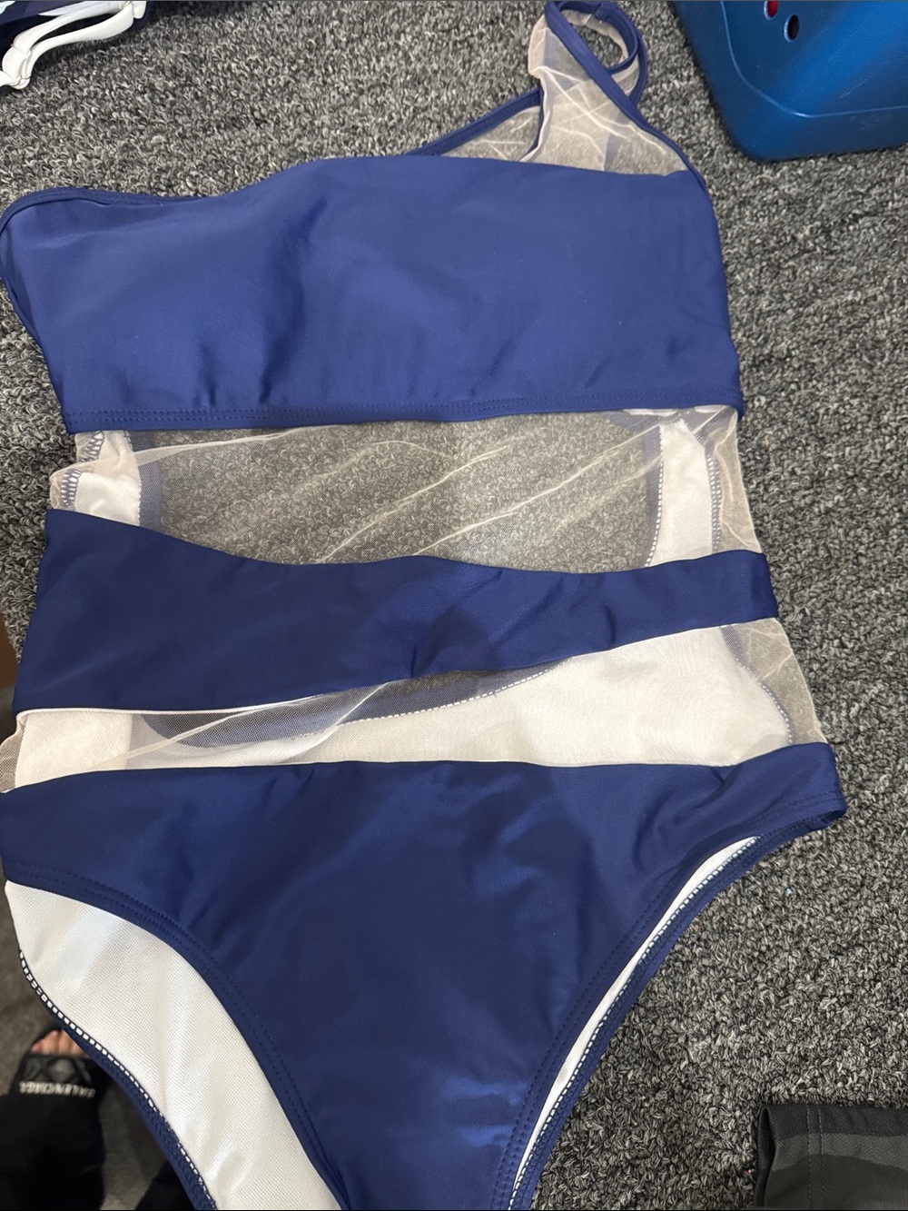 SHEIN Navy Blue One-Shoulder Mesh Panel One-Piece Swimsuit